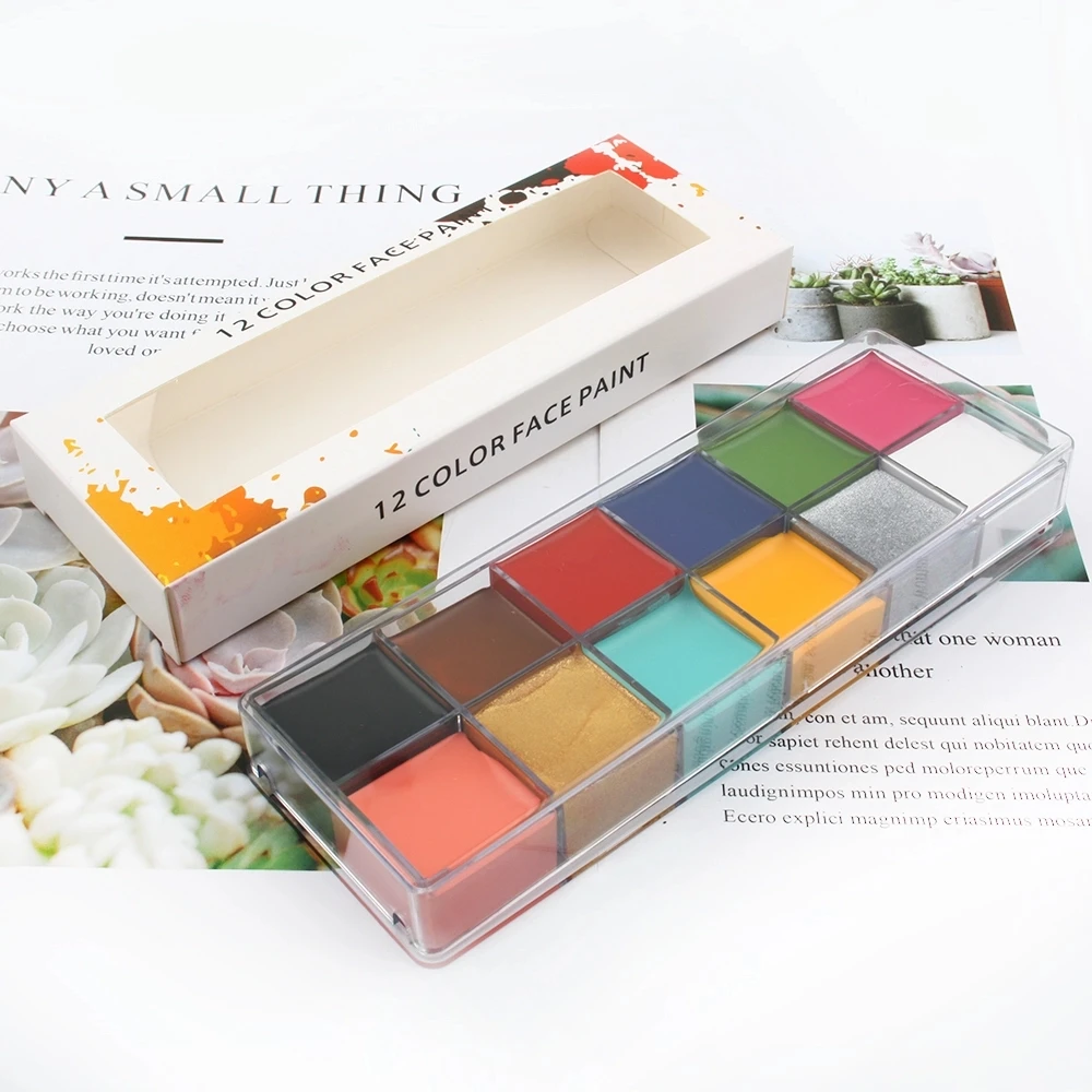 Non Toxic Private Label Body Face Paint 12 видов цветов Набор для рисования лица для детей с трафаретом