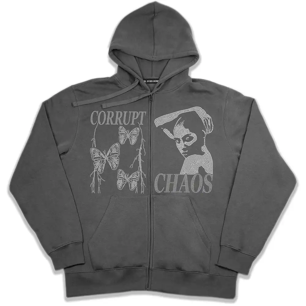 40s Shorties Rhinestone Logo Black Zip Hoodie