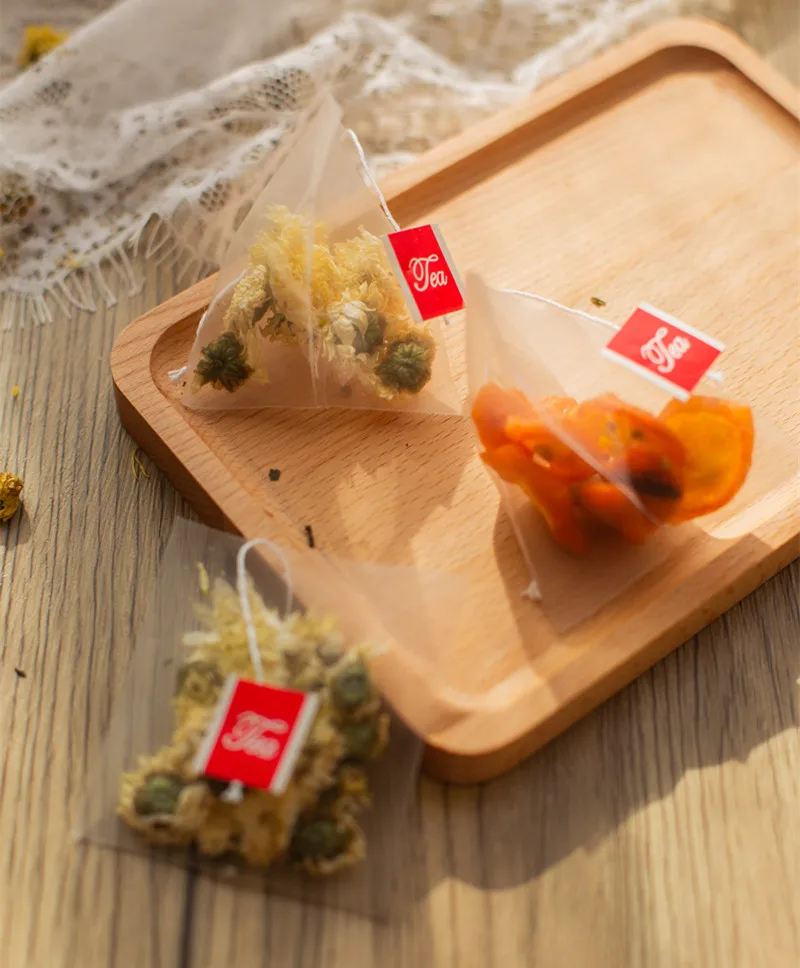 Popular  PLA Corn Fiber Empty  Biodegradable Pyramid Tea Bag With String and Tag