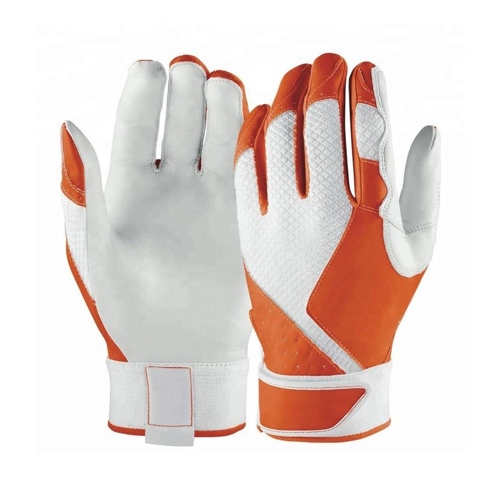 Dominate - WHITE/ORANGE BATTING GLOVES - Baseball and Softball Gloves. 100%  pelle.