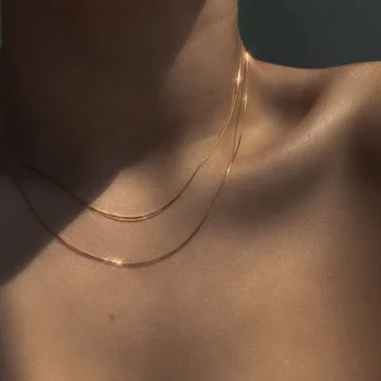Tarnish Free Stainless Steel Minimalist Thin Gold Plated Snake Chain Necklaces Jewellery