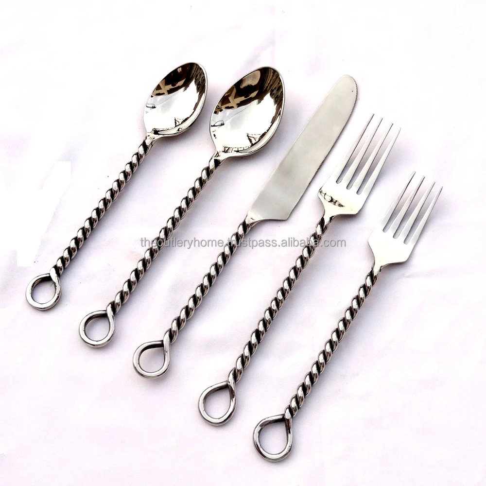 Stainless Steel Gold Plated Cutlery Set With Plain Round Long Handle