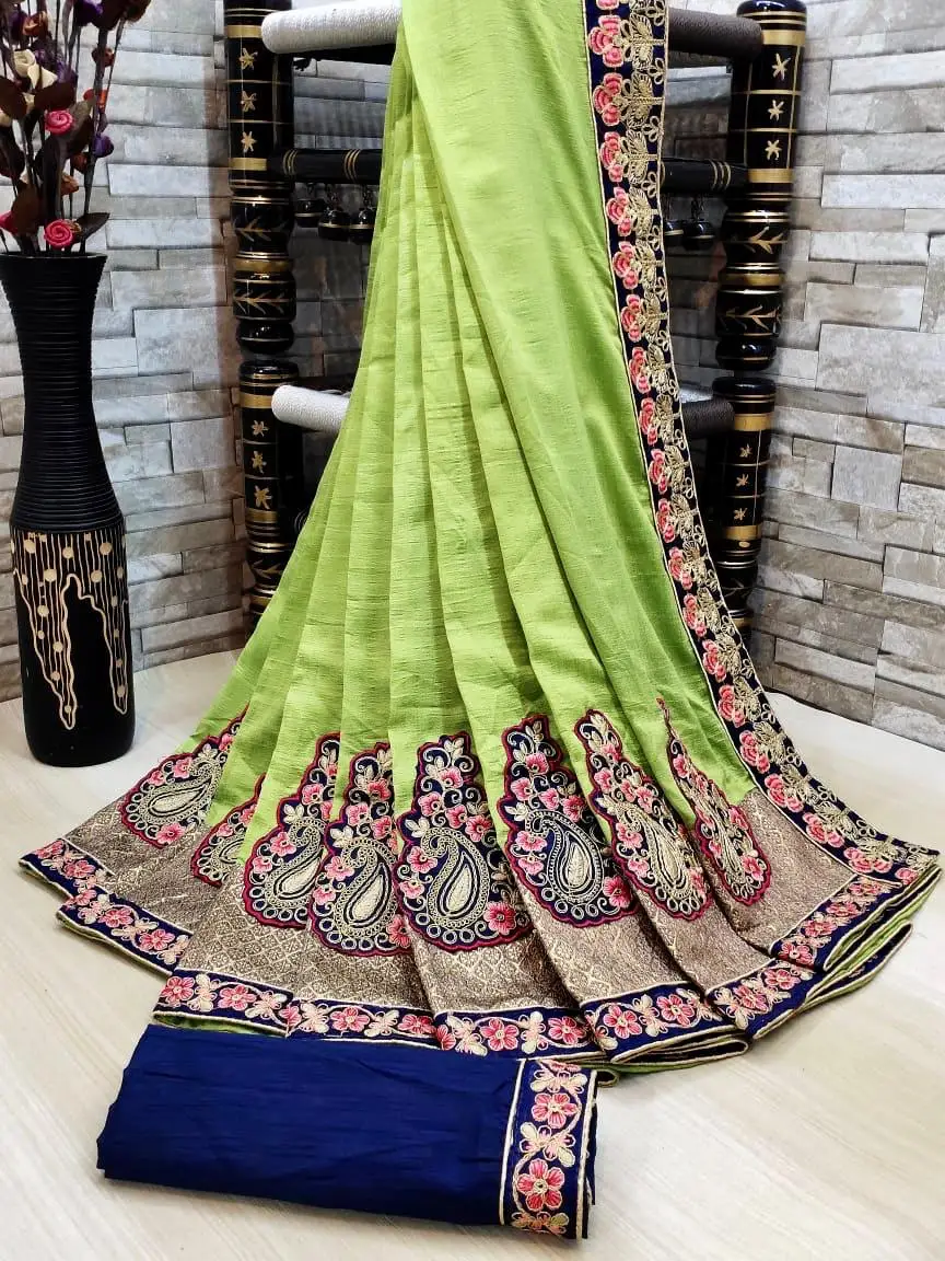 Latest Design Silk Saree With Heavy Embroidery Work and Patch Work Saree for Ladies New Designs