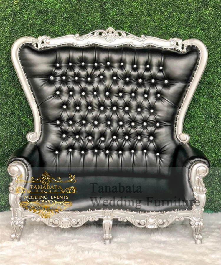 European Style Wooden Frame Leather 2 Seater Loveseat Throne Sofa Chair