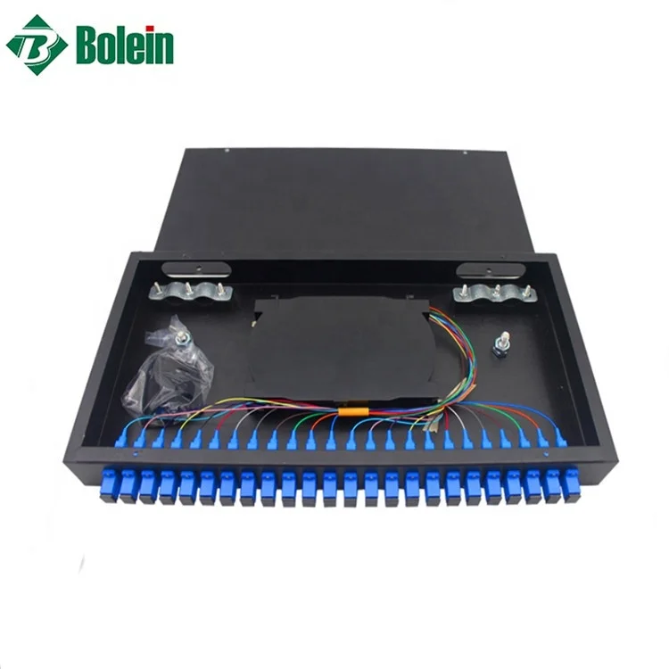 Bolein Fixed Simplex SC UPC 1U 24 Ports Fiber Optic Patch Panel 19 Inches Standard Installation for ODF Network Cabinet