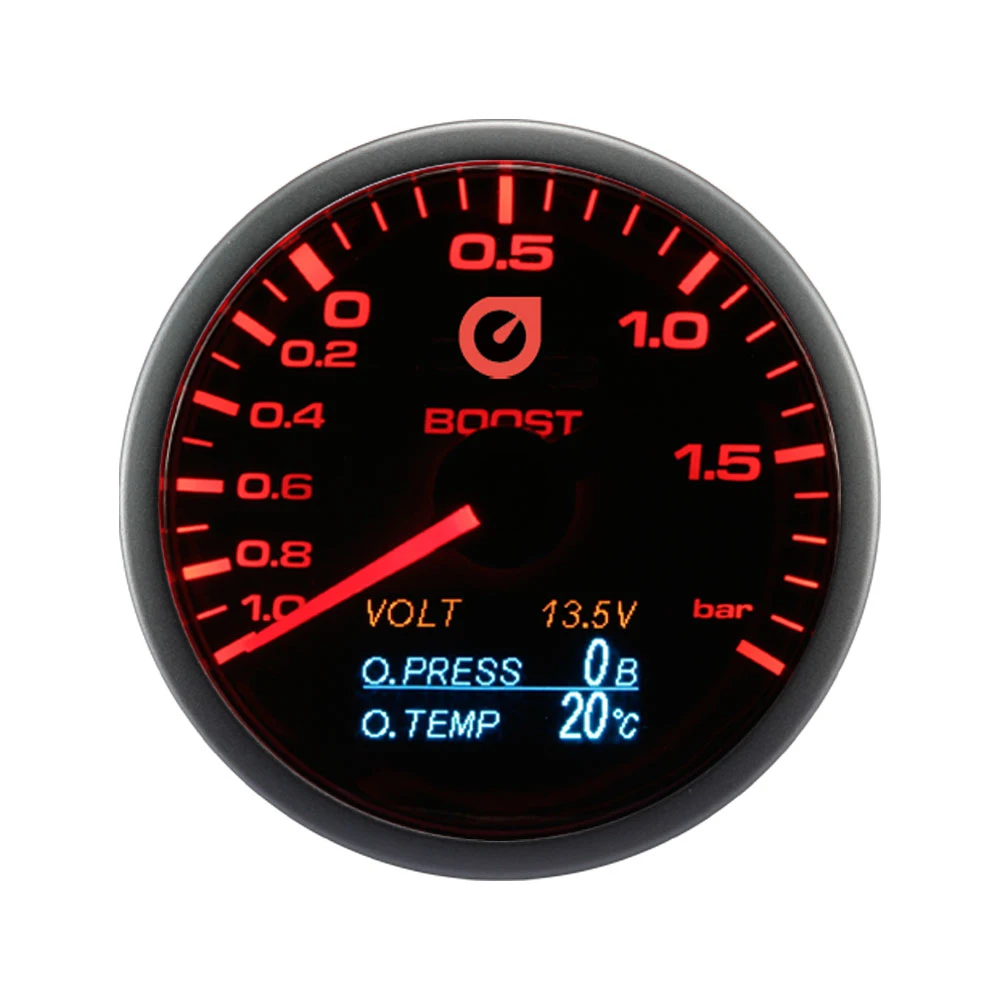 60mm 2 Color Analog Digital LED Cool 4 in 1 333 Series Boost Volt Oil Pressure Oil Temp Gauge Sensor Included BAR PSI