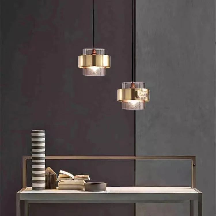Светодиодный современный роскошный стеклянный абажур с золотым цилиндром для кухонного островка и бара, прикроватная люстра