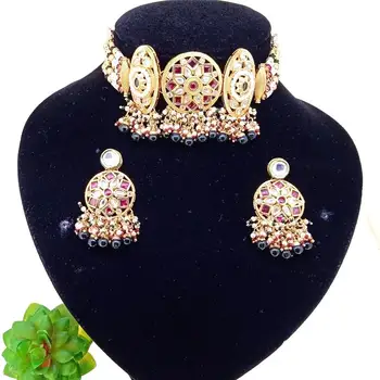 2015 Wedding wear Kundan and ruby stone necklace set-New Fashionable Women Wear Imitation Jewelry Necklace Set-Indian Jewellery