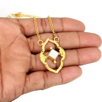 Mother of pearl pendant necklace designer gold plated necklace statement necklace