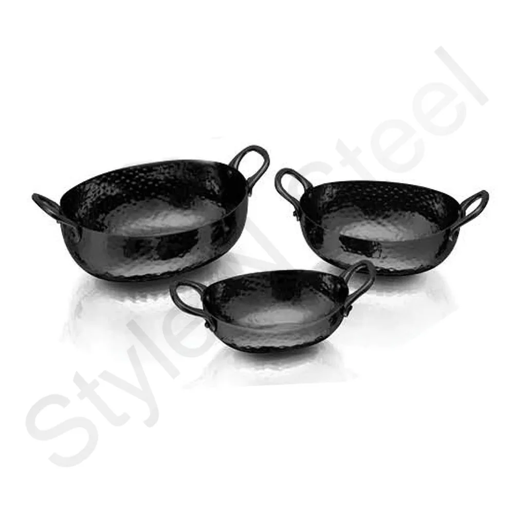 Hammered Serving Kadai Dish With Black Color Deep Plate Sets With