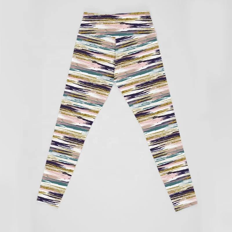 Custom High Waist Compression Stripe Tight Leggings for Fat Women Plus Size Printed Ladies Printing on Leggings Full Print