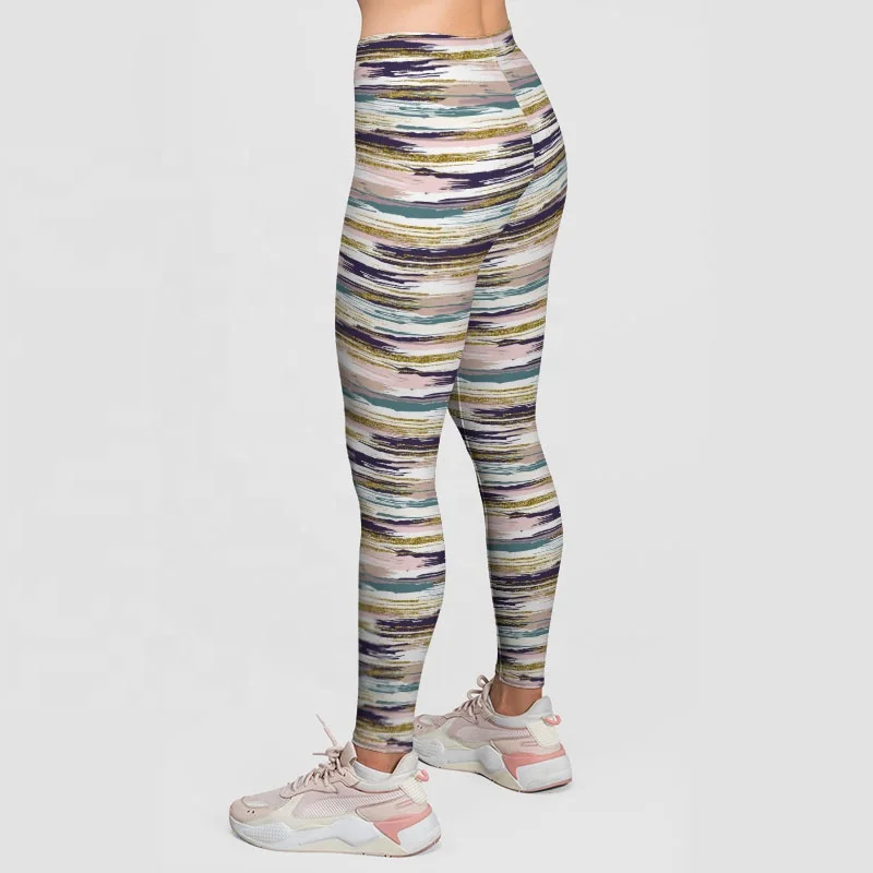 Custom High Waist Compression Stripe Tight Leggings for Fat Women Plus Size Printed Ladies Printing on Leggings Full Print