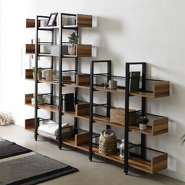 Modern Design Furniture Portable Book Shelf Industrial Metal Wooden Storage Rack Display Shelves Bookcase OEM ODM
