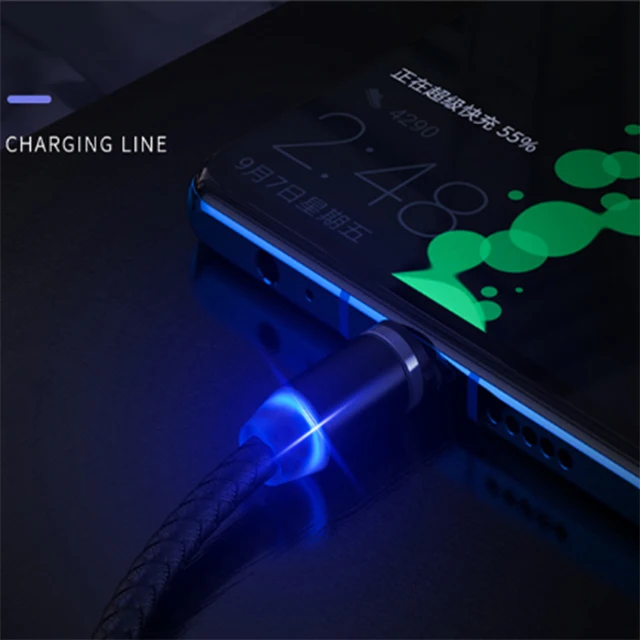 2m 6ft Magnetic Usb Cable with Micro USB/Type-c/8 Pin Connection & Blue LED Light for iPhone Android Phone Charging Cable